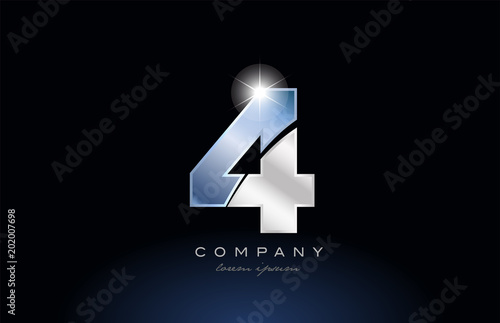 metal blue number 4 logo company icon design