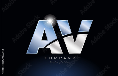 metal blue alphabet letter av a v logo company icon design