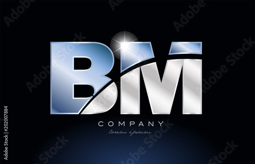 metal blue alphabet letter bm b m logo company icon design