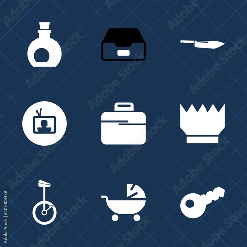 Premium set with fill icons. Such as stroller, kid, circus, bag, metal, folder, healthy, media, information, restaurant, olive, green, television, screen, archive, child, office, ingredient, business