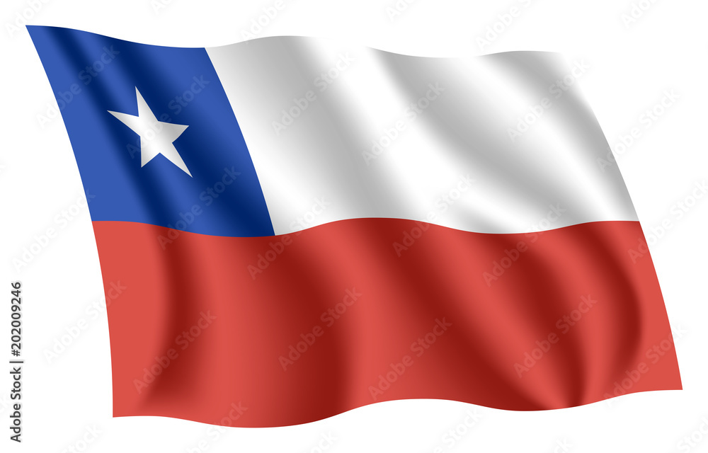 Chile flag. Isolated national flag of Chile. Waving flag of the Republic of Chile. Fluttering textile chilean flag. Chile flag. Isolated national flag of Chile. Waving flag of the Republic of Chile. Fluttering textile chilean flag.