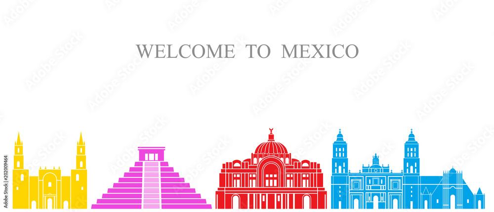 Mexico set. Isolated Mexico architecture on white background