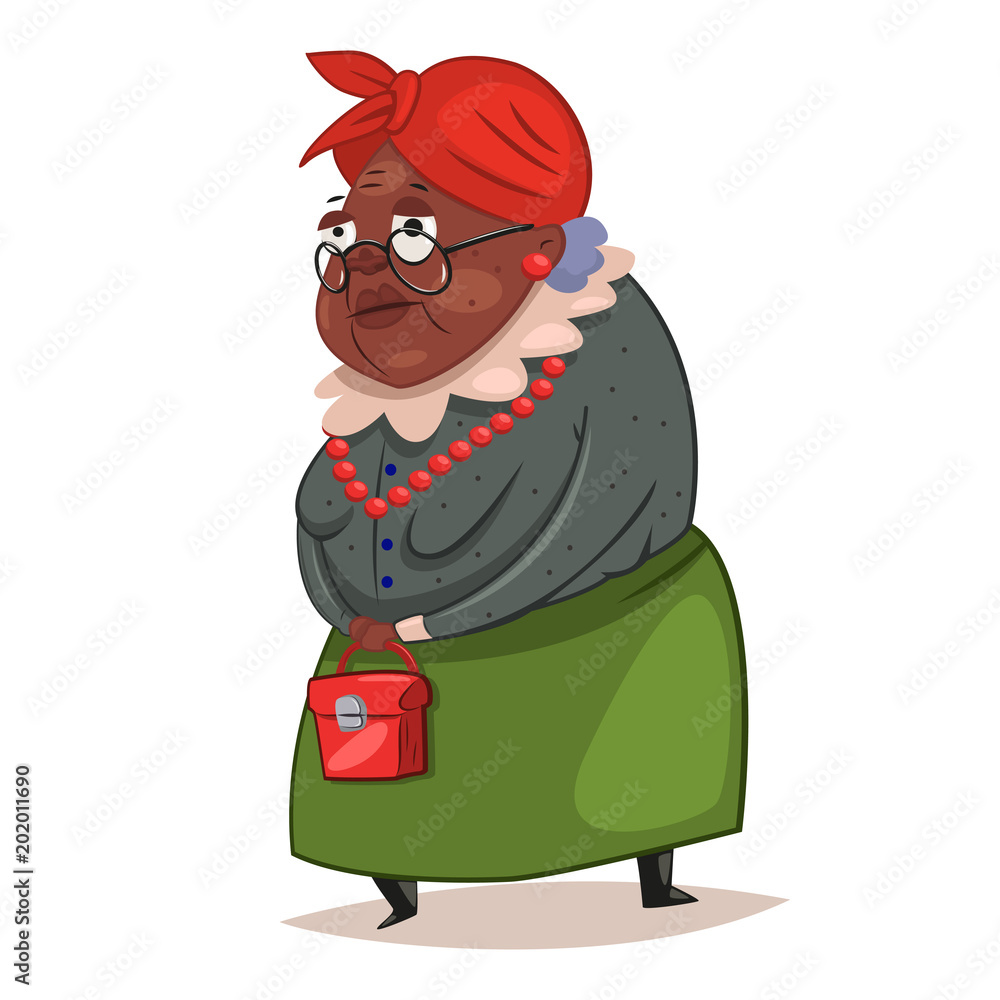 Older black woman with glasses and a red bag in her hands. Vector cartoon  character illustration isolated on white background. Stock Vector | Adobe  Stock