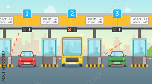 Cartoon Pay Road Toll Card Poster. Vector