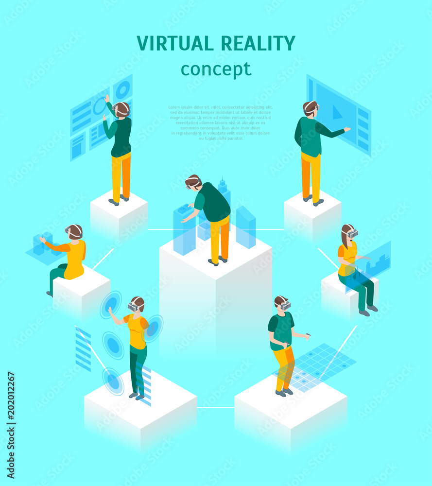 Virtual Reality Glasses Concept with People 3d Isometric View. Vector Virtual Reality Glasses Concept with People 3d Isometric View. Vector