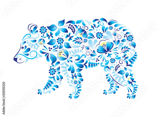 Russian symbol bear made in style gzhel. Vector illustration on white background photo