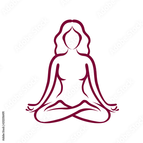 Yoga, beauty, health logo or symbol. Abstract girl sitting in lotus pose. Vector illustration