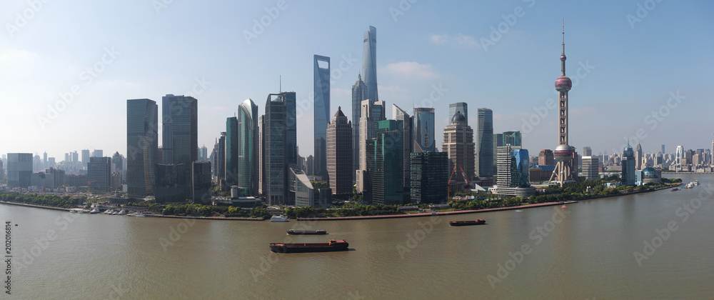Aerial photography at Shanghai Skyline of panorama