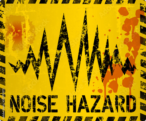 noise warning sign, grungy style, vector illustration