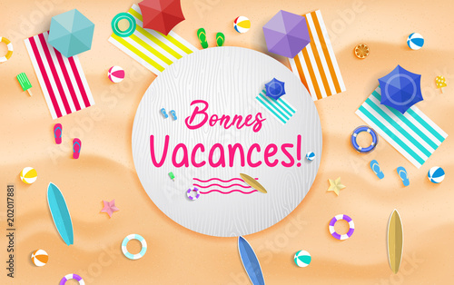 Bonnes Vacances. Summer vacation background vector. Summer holidays and beach holidays.