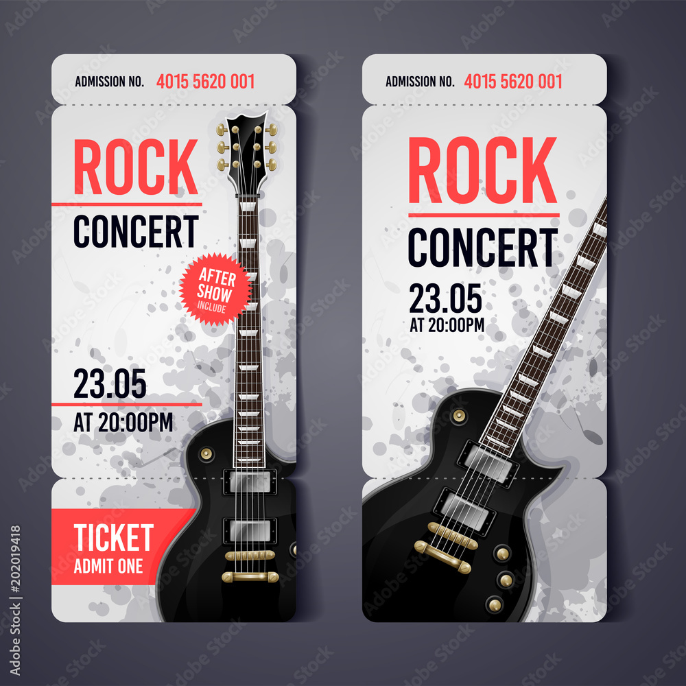 Fototapeta premium vector rock festival ticket design template with guitar