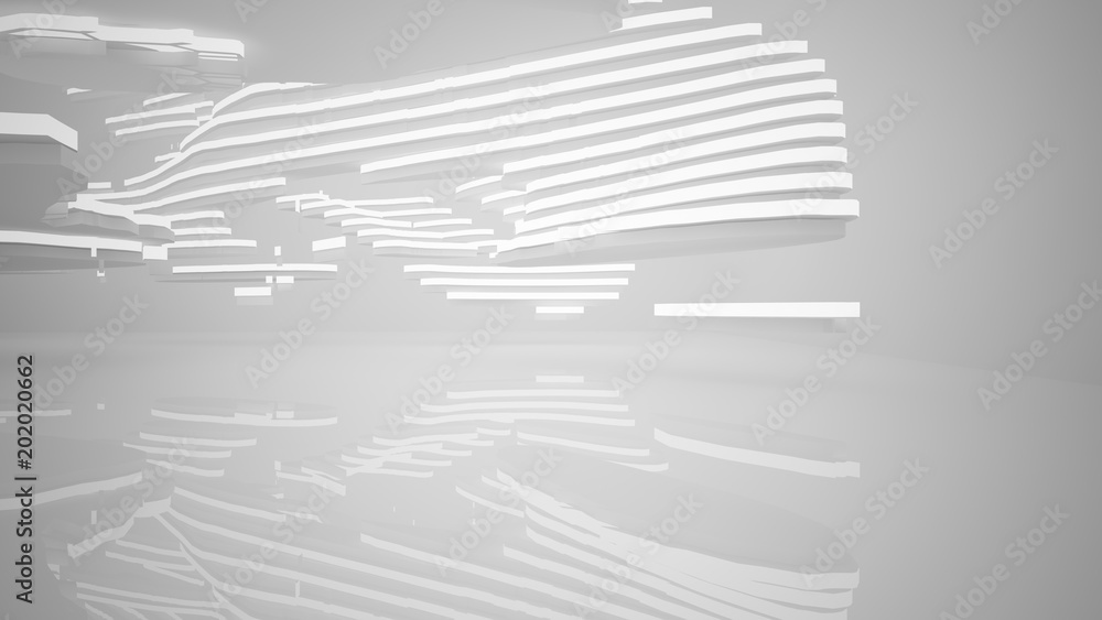 Abstract parametric white interior with neon lighting. 3D illustration and rendering. Abstract parametric white interior with neon lighting. 3D illustration and rendering.