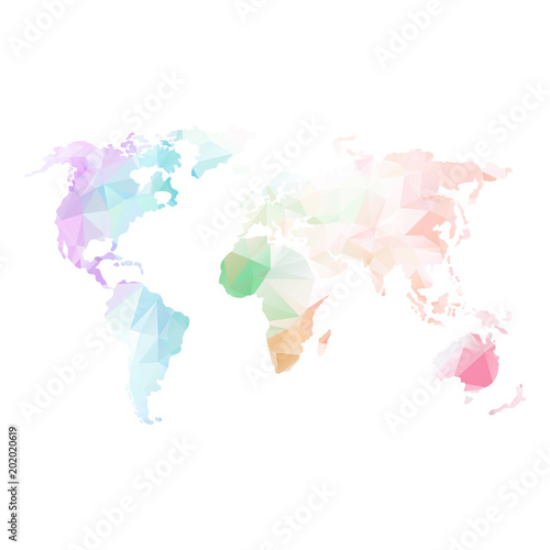 Global world map. Rainbow pastel color. Low poly vector objects isolated on white background. Objects isolated on white background.