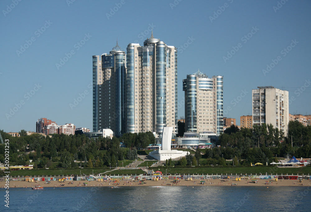 Modern buildings on Volga River Embankment in Samara