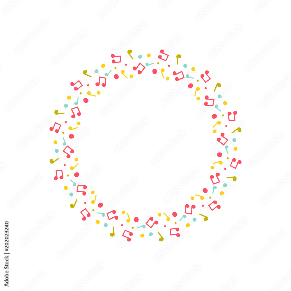 Vector music notes and dots wreath.