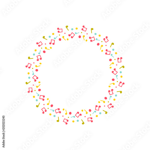 Vector music notes and dots wreath.