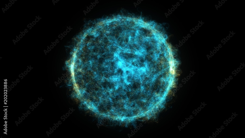 Abstract motion graphics isolated colorful sphere in space with glowing particles on black background. Energy sphere with wire power lines. Atom science technology and energy concept VFX element in 4K Abstract motion graphics isolated colorful sphere in space with glowing particles on black background. Energy sphere with wire power lines. Atom science technology and energy concept VFX element in 4K