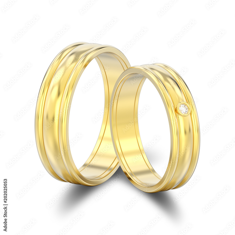 3D illustration isolated two gold matching couples wedding rings with shadow 3D illustration isolated two gold matching couples wedding rings with shadow