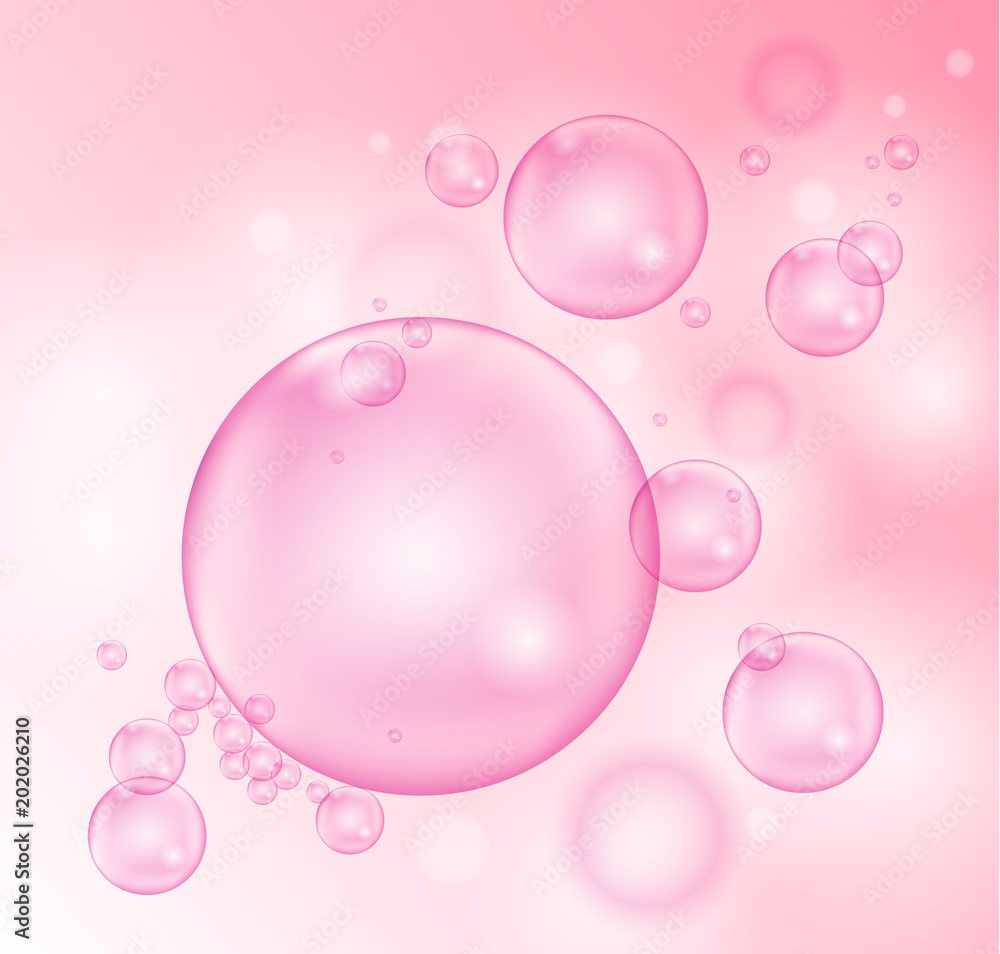 Φωτογραφία Vector shiny pink flying soap or shampoo bubbles