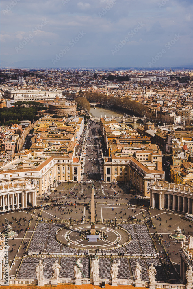 aerial view of St. Peter's square with crowd of people, Vatican, Italy