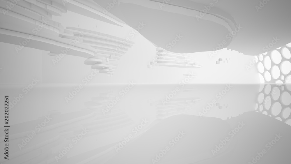 Abstract white parametric interior with window. 3D illustration and rendering. Abstract white parametric interior with window. 3D illustration and rendering.