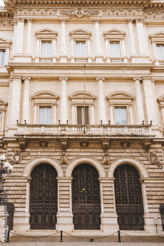 bottom view of old building with balcony in Rome  Italy