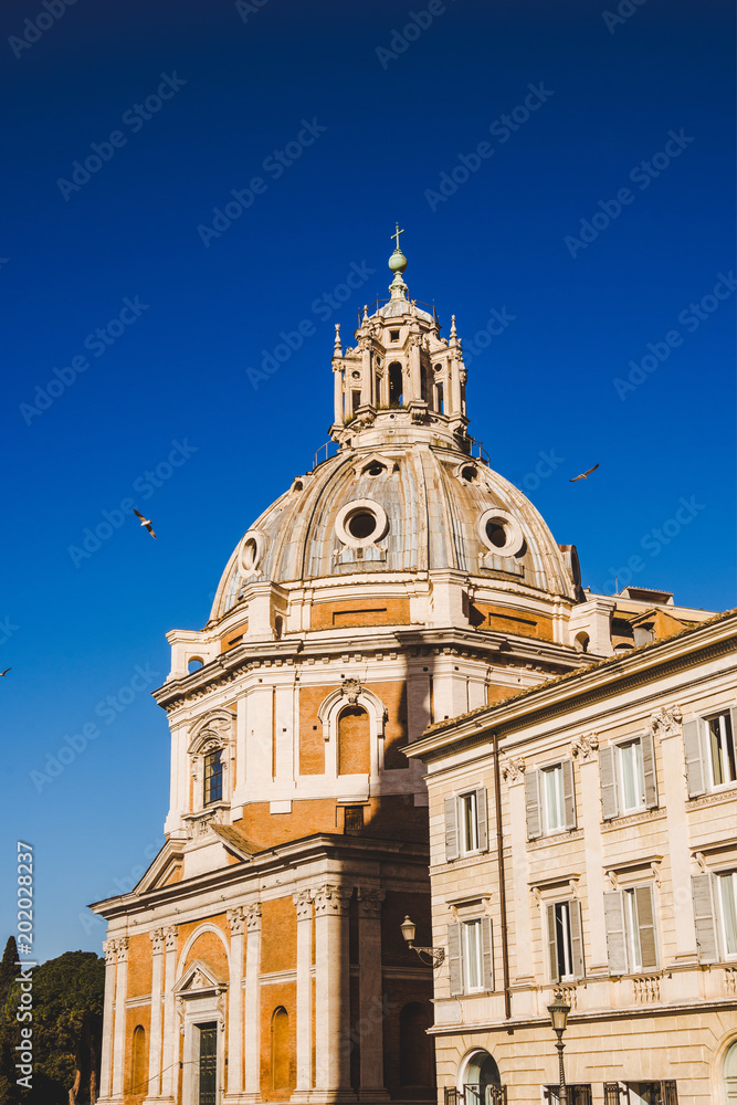bottom view of st maria of loreto church in Rome, Italy