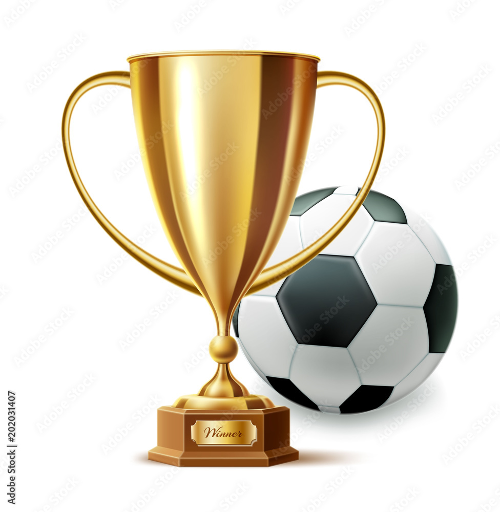 Vector realistic golden trophy cup soccer ball Vector realistic golden trophy cup soccer ball
