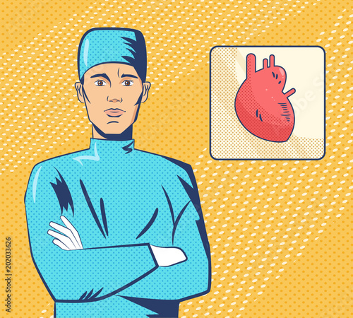 Cardiologist pop art. Vector.