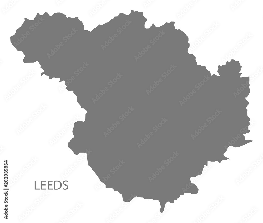 Leeds city map grey illustration silhouette shape
