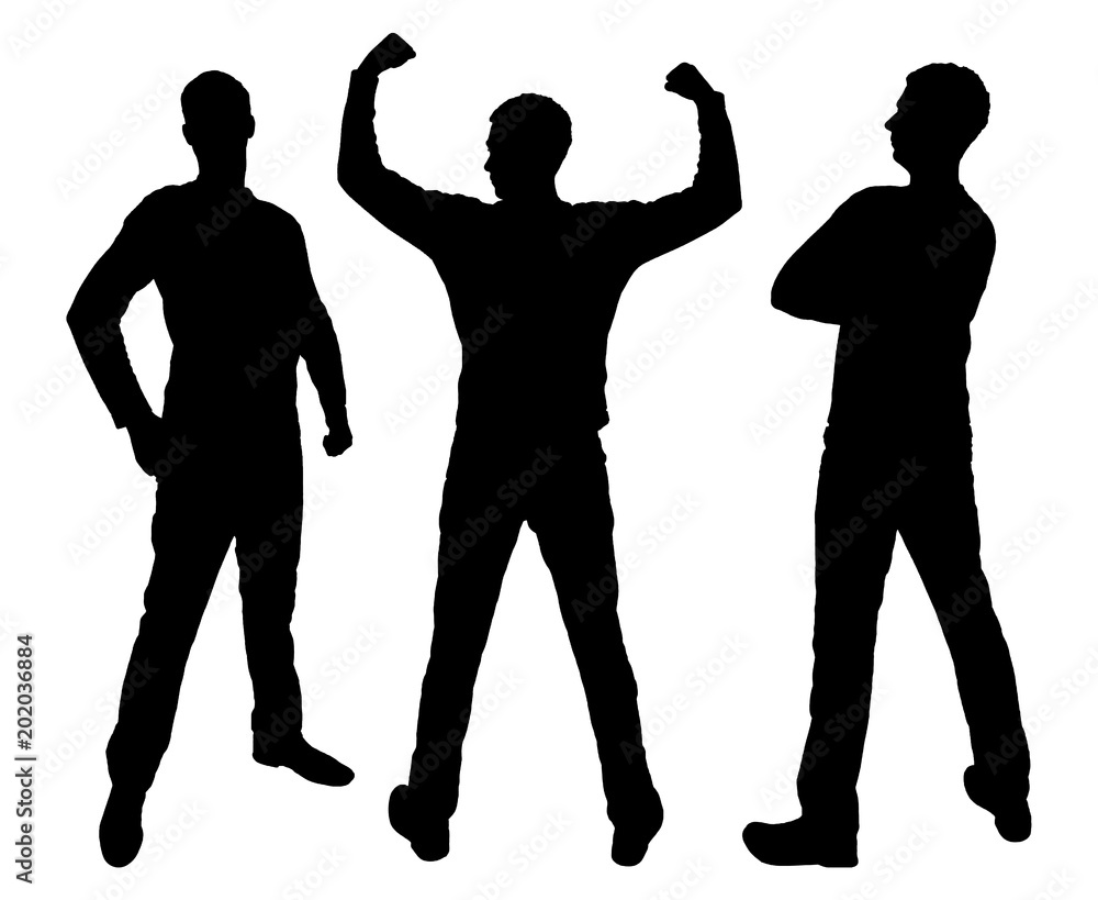Vector silhouette of three strong, confident men Vector silhouette of three strong, confident men