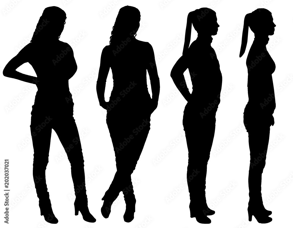 Vector silhouette of four business women