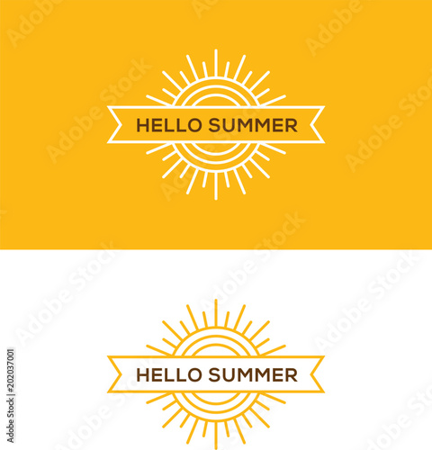 Linear sun logo, emblem or label design.