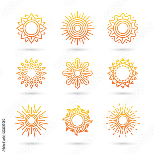 Sun icon set isolated on white background.