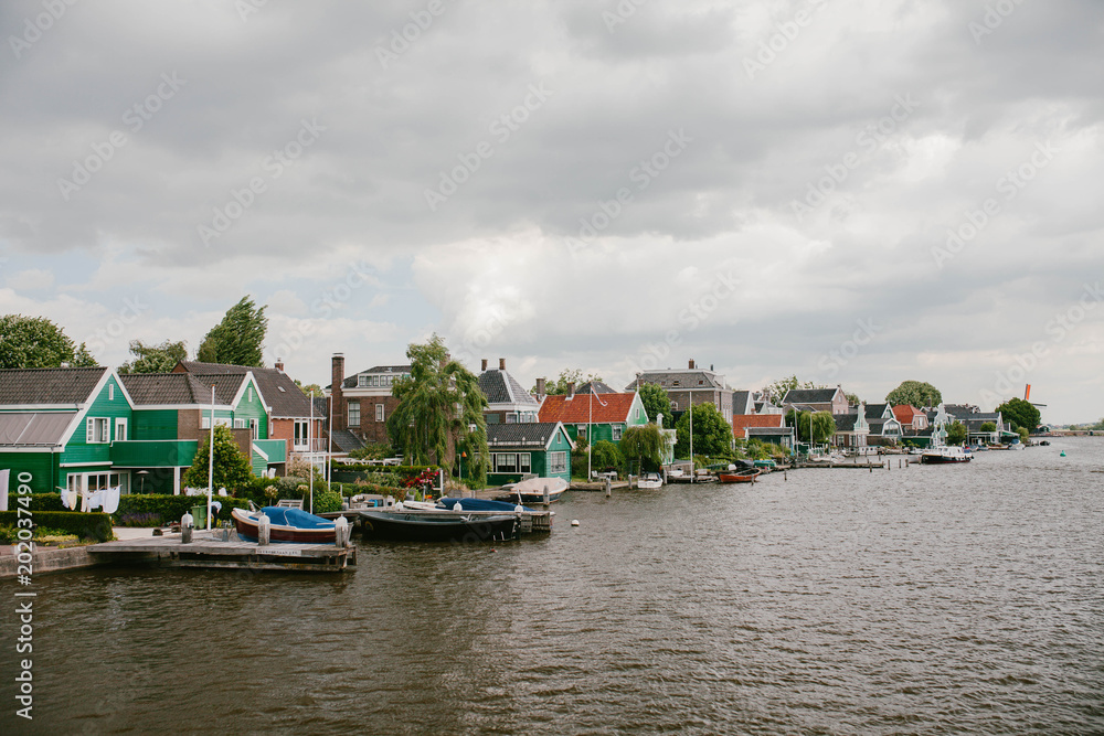 View of the houses and the river. Netherlands