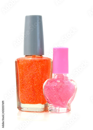 colorful nail polish bottle on white background