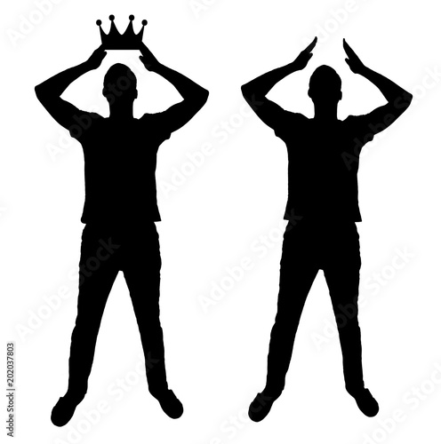 Silhouette vector of a selfish and narcissistic man reconciling his own crown