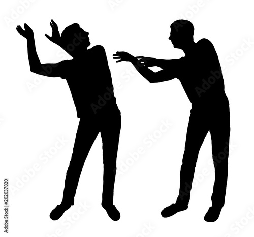Silhouette vector of a man trying to take away from another man