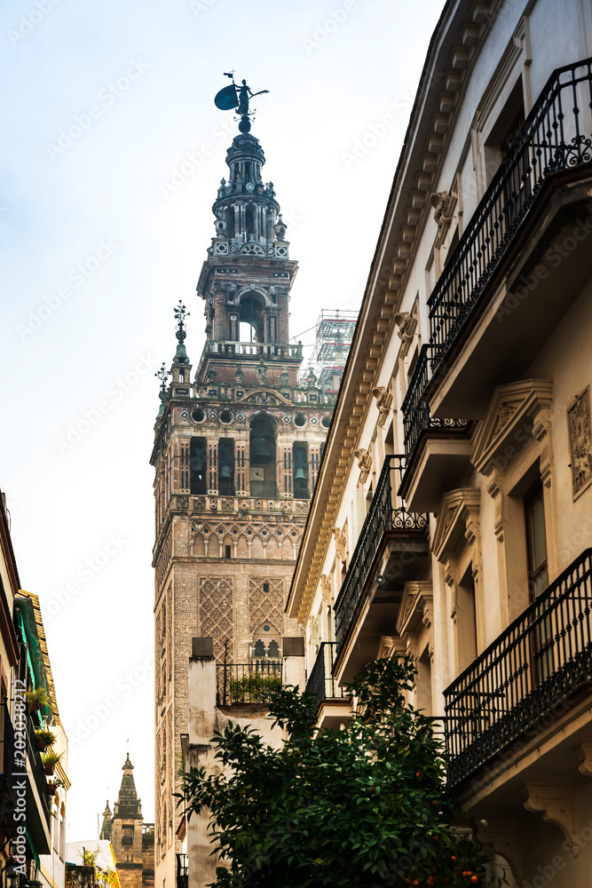 La Giralda Tower fortissima in Sevilla city, Spain