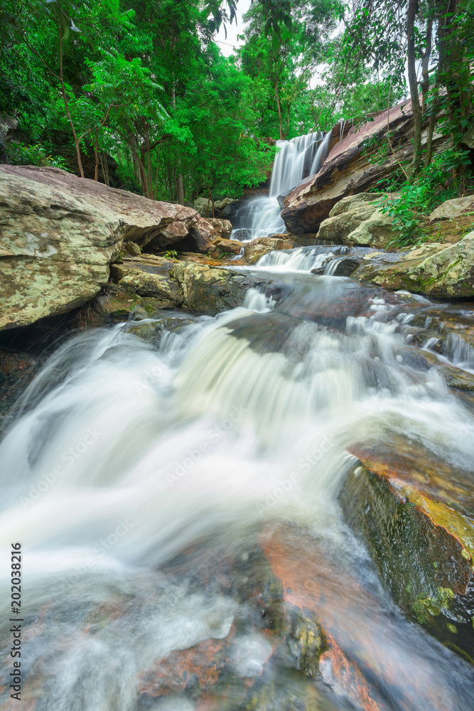 Beautiful waterfall in green forest in jungle, Thailand. Beautiful waterfall in green forest in jungle, Thailand.
