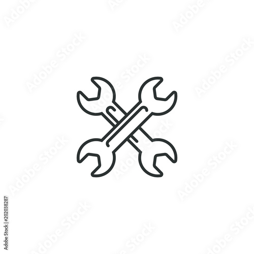 black and white frameless linear icon of crossed spanners