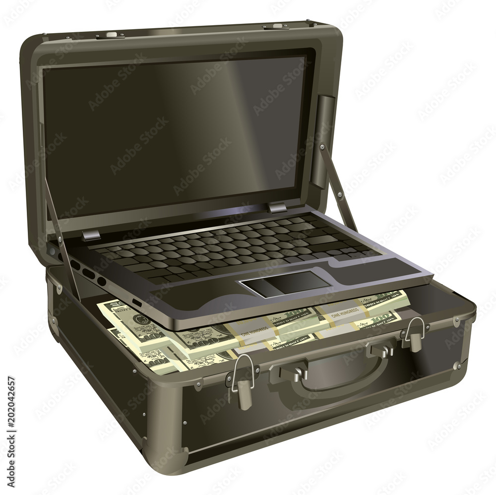 Suitcase with pile of dollars. Opened silver case with money. Better to have bank account. Part of city budget. Suitcase with pile of dollars. Opened silver case with money. Better to have bank account. Part of city budget.