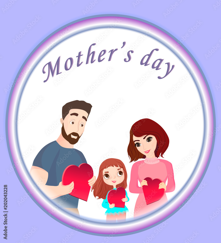 Postcard for Mother's Day. Mother and daughter. A happy family. Postcard for Mother's Day. Mother and daughter. A happy family.