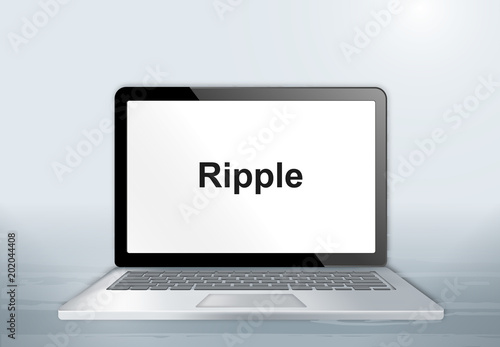 Laptop auf Holztisch - Ripple Text