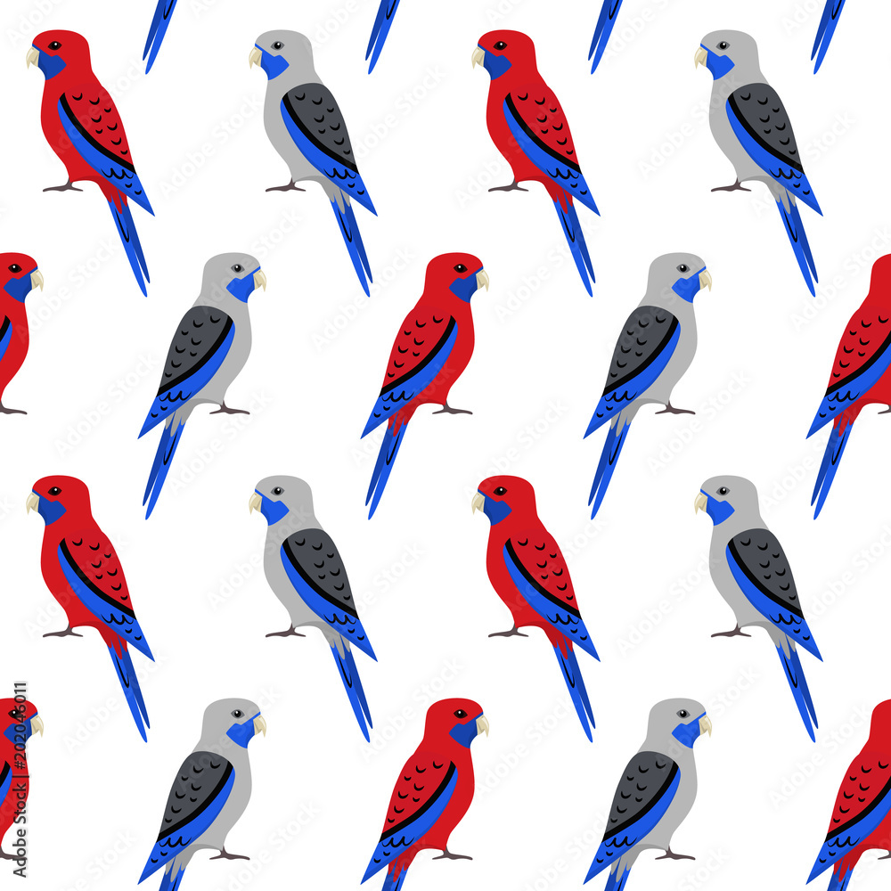 Seamless pattern with rosella parrots