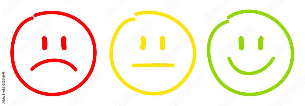 3 Hand Drawn Color Faces Feedback/Mood Outline 3 Hand Drawn Color Faces Feedback/Mood Outline