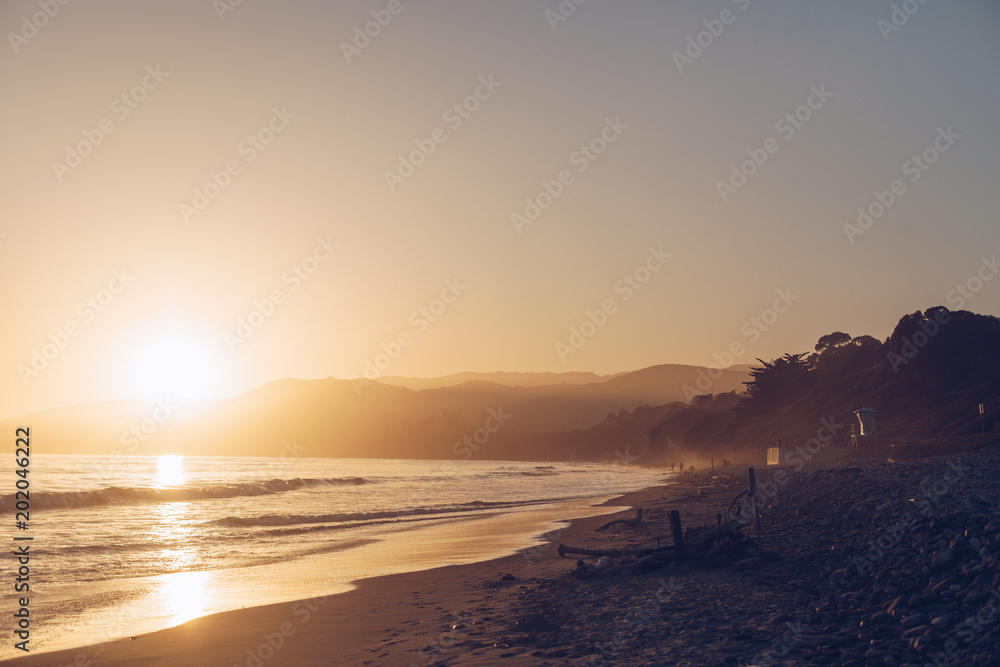 Waves at Sunset on the California Coast