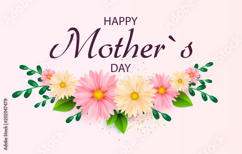 Mother's day greeting card with beautiful blossom flowers