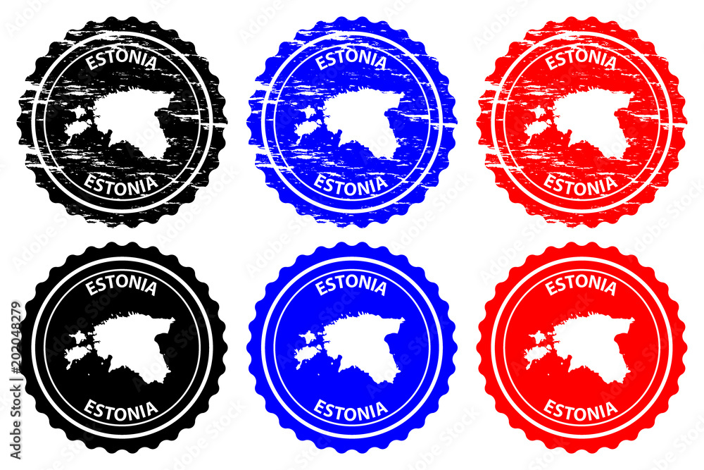 Estonia - rubber stamp - vector, Estonia map pattern - sticker - black, blue and red