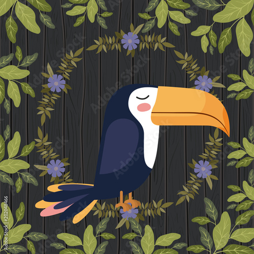 cute toucan bird in forest scape scene vector illustration design